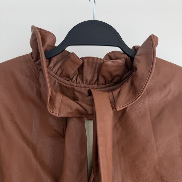 Tuckernuck Top Womens Small Brown Faye Faux Leather Blouse Ruffle Minimal Luxury - Picture 4 of 7